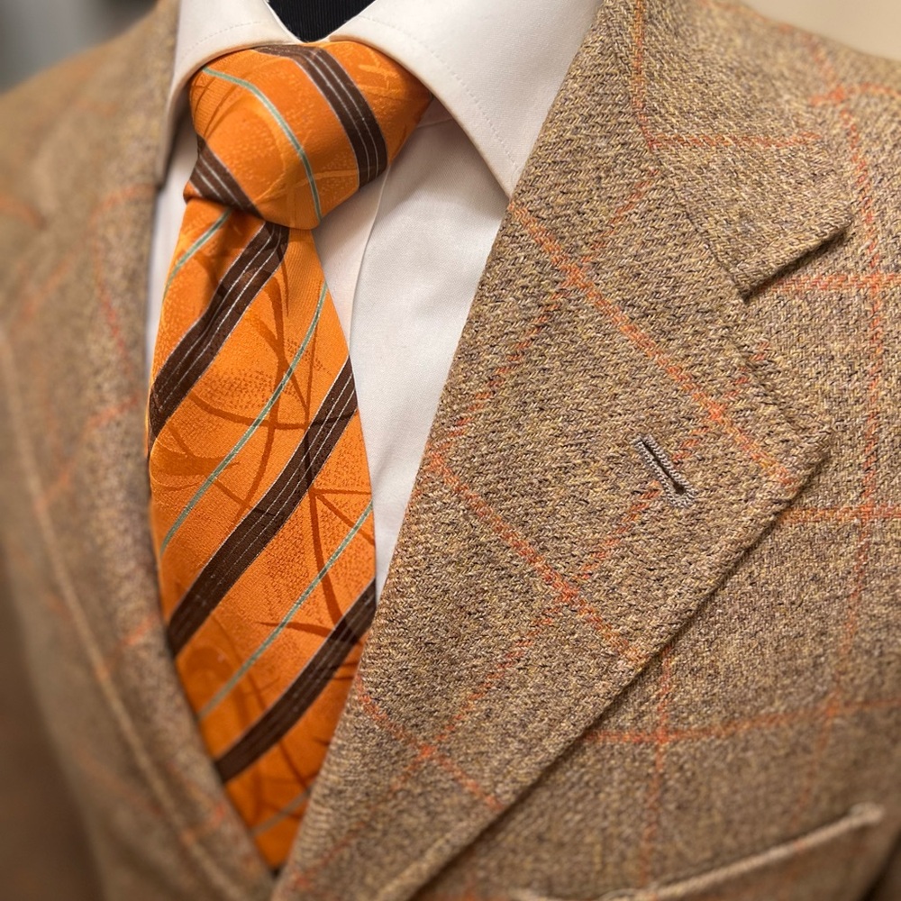 Beretta Windowpane Virgin Wool Sport Coat Blazer Jacket Brown Orange Men 42R